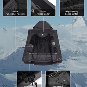 Athrock Winter Jackets for Men Ski Snow Waterproof Fleece Warm Snowboard Coats Hooded Windbreaker Rain Jacket