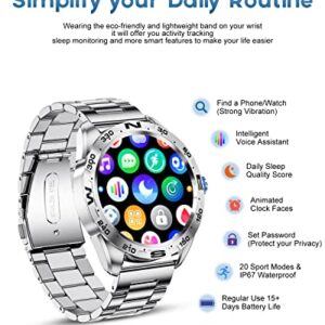 Smart Watches for Men, Smartwatches with Bluetooth Voice Call, 1.32" Touchscreen Smart Watch for Android iOS with Heart Rate/Sleep Monitor/20 Sports, IP67 Waterproof Split Screen Fitness Watch, Silver