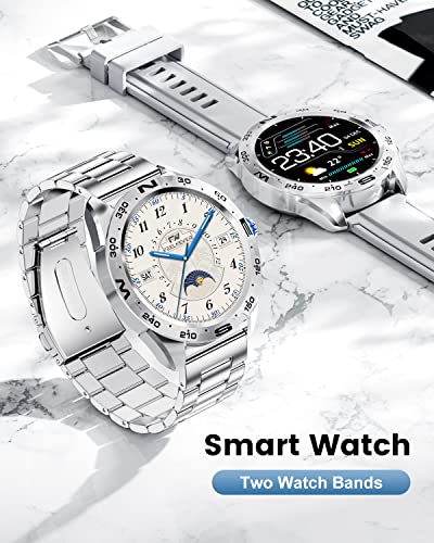 Smart Watches for Men, Smartwatches with Bluetooth Voice Call, 1.32" Touchscreen Smart Watch for Android iOS with Heart Rate/Sleep Monitor/20 Sports, IP67 Waterproof Split Screen Fitness Watch, Silver