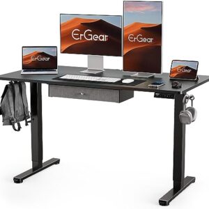 ErGear Electric Standing Desk with Drawer, Adjustable Height Sit Stand Up Desk, Home Office Desk Computer Workstation, 48x24 Inches, Black