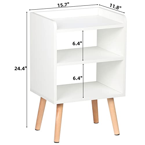 LUCKNOCK Nightstand, Mid-Century Modern Bedside Tables with Storage Shelf, Minimalist and Practical End Side Table, Fashion Bedroom Furnitur,White.