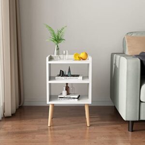 LUCKNOCK Nightstand, Mid-Century Modern Bedside Tables with Storage Shelf, Minimalist and Practical End Side Table, Fashion Bedroom Furnitur,White.