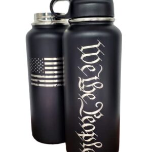 WTP We The People American Flag Stainless Steel Water Bottle Insulated - Double Walled Two-Sided Laser Engraved Hydration Bottle Hot or Cold / 32 oz US Constitution