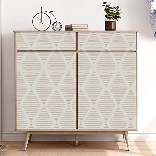 Modern Stripe Peel and Stick Wallpaper Beige and White Contact Paper 17.7” x 78.7” Geometric Wallpaper Self Adhesive Wallpaper Removable Decorative Wallpaper for Bedroom Drawers Cabinets Decor Vinyl