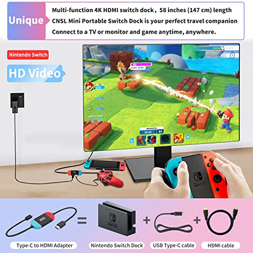 Mini Switch Dock for Nintendo,Portable TV Docking Station Replacement for Nintendo Switch Dock with HD and USB Port,Suitable for Travel Party-Neon Blue/Red