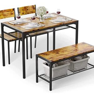 Gizoon Kitchen Table and 2 Chairs for 4 with Bench, 4 Piece Dining Table Set for Small Space, Apartment (Rustic Brown)