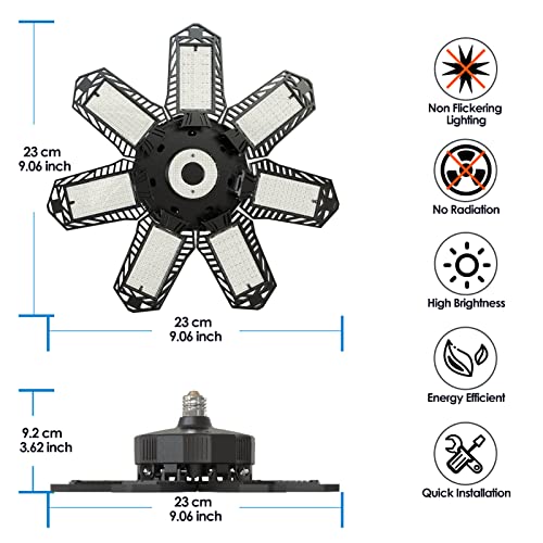 Led Garage Light, 2 Pack 240w Led Workshop Ceiling Light 24000LM, E26/E27 6500k Daylight Ultra Bright Garage Lighting , Deformable 7+1 Adjustable Panels Basement Bulb For Barn, Warehouse, Garage