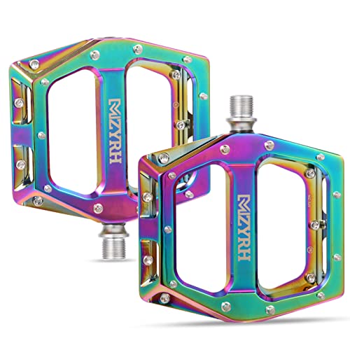 MZYRH Road/Mountain Bike Pedals MTB Pedals Aluminum Alloy Bicycle Pedals 9/16" Sealed Bearing Lightweight Platform for Road Mountain BMX MTB Bike Rainbow