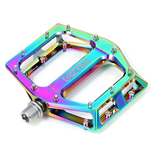 MZYRH Road/Mountain Bike Pedals MTB Pedals Aluminum Alloy Bicycle Pedals 9/16" Sealed Bearing Lightweight Platform for Road Mountain BMX MTB Bike Rainbow