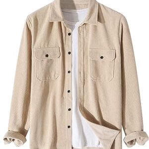 ZAFUL Pocket Patch Solid Color Corduroy Shirt Coffee M