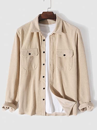 ZAFUL Pocket Patch Solid Color Corduroy Shirt Coffee M