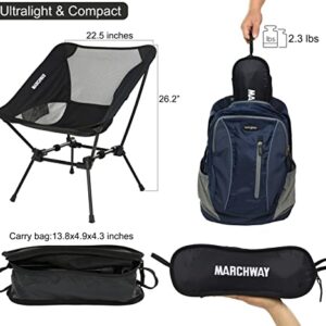 MARCHWAY Ultralight Folding Camping Chair, Heavy Duty Portable Compact for Outdoor Camp, Travel, Beach, Picnic, Festival, Hiking, Lightweight Backpacking (Black)