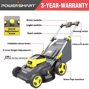 PowerSmart 26-Inch Self-Propelled Lawn Mower, 80V Lithium-Ion Dual-Force Cutting Cordless Lawn Mower with 6.0Ah Battery & Charger