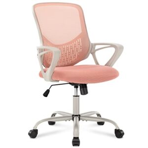 home office desk chair ergonomic computer chair modern height adjustable swivel chair mesh chair with fixed armrests/lumbar support, pink