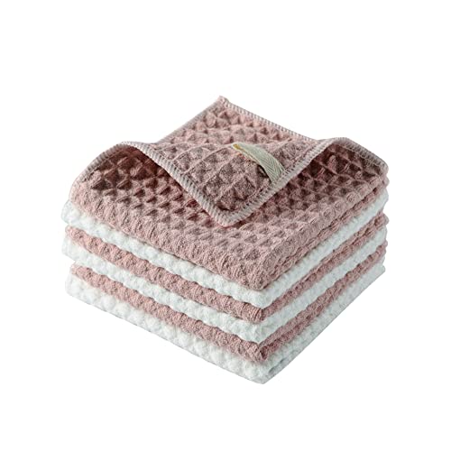 Microfiber Premium Dish Cloths, 12 x 12 inches, Super Absorbent and Soft, Waffle Weave Designed Lint-Free Reusable Kitchen Towels, Perfect for Household Cleaning (Pink&White, 6)