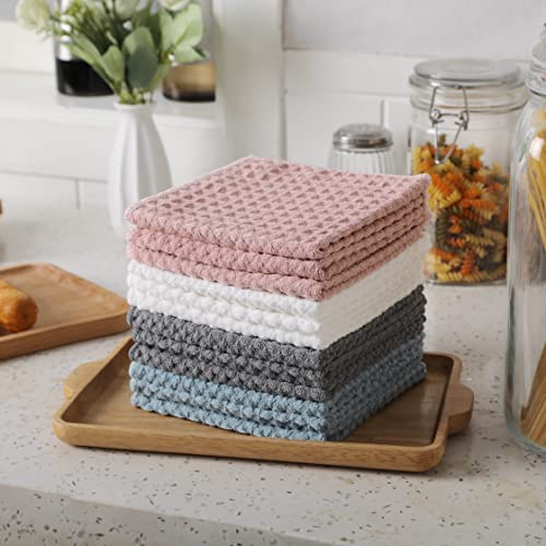 Microfiber Premium Dish Cloths, 12 x 12 inches, Super Absorbent and Soft, Waffle Weave Designed Lint-Free Reusable Kitchen Towels, Perfect for Household Cleaning (Pink&White, 6)