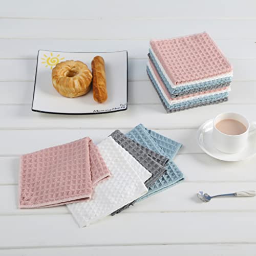 Microfiber Premium Dish Cloths, 12 x 12 inches, Super Absorbent and Soft, Waffle Weave Designed Lint-Free Reusable Kitchen Towels, Perfect for Household Cleaning (Pink&White, 6)