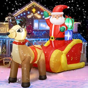 party life chrismas blow up santa sleigh and reindeer outdoor decoration, christmas inflatables outdoor decorations, built-in led lights yard decoration for home holiday decor lawn garden party