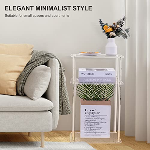 HMYHUM Small Acrylic Side Table for Small Spaces, 14" L x 11.5" W x 23.2" H, Small Nightstand/Bedside Table, Home Accent End Table for Living Room, Bedroom, 3 Tier, Clear