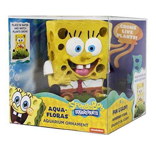 Penn-Plax Spongebob Squarepants Aqua-Flora Living Aquarium Decoration with Embedded Glosso Plant Seeds – Spongebob