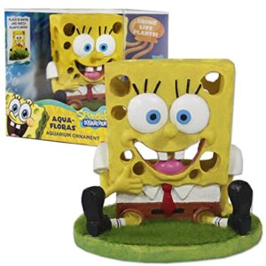 Penn-Plax Spongebob Squarepants Aqua-Flora Living Aquarium Decoration with Embedded Glosso Plant Seeds – Spongebob