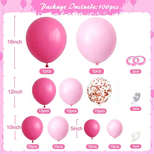 Pink Balloons Garland Arch Kit,Hot Pink Balloons,Pastel Pink Balloons Decorations for Valentines Day,Princess Birthday Party,Mothers Day Party,Baby Shower,Wedding,Anniversary