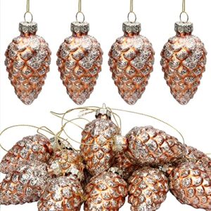 watayo 12 pcs christmas pinecone glass ornaments- fall hanging pine cone painted glass ornaments- glitter pinecone christmas ornament for xmas tree diy crafts fall thanksgiving day decoration