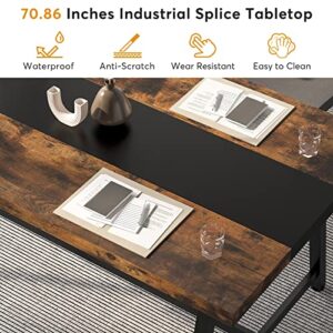 Tribesigns Dining Table for 8 People, 70.87-inch Rectangular Wood Kitchen Table with Strong Metal Frame, Industrial Large Long Dining Room Table for Big Family (Rustic Brown)