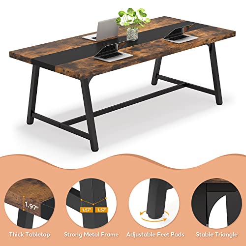 Tribesigns Dining Table for 8 People, 70.87-inch Rectangular Wood Kitchen Table with Strong Metal Frame, Industrial Large Long Dining Room Table for Big Family (Rustic Brown)