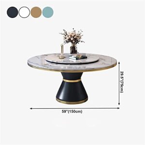 NIUYAO Round Marble Dining Table with Lazy Susan, Luxury Style 59" W Circular Tabletop Kitchen Table for Dining Room Kitchen Leisure Coffee Table -White Base