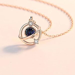 Luxurious Planet Collarbone Necklace Ladies Personalized Diamond Dark Moon Pendants Necklace Sparkly Pendant Jewelry, Rose Gold