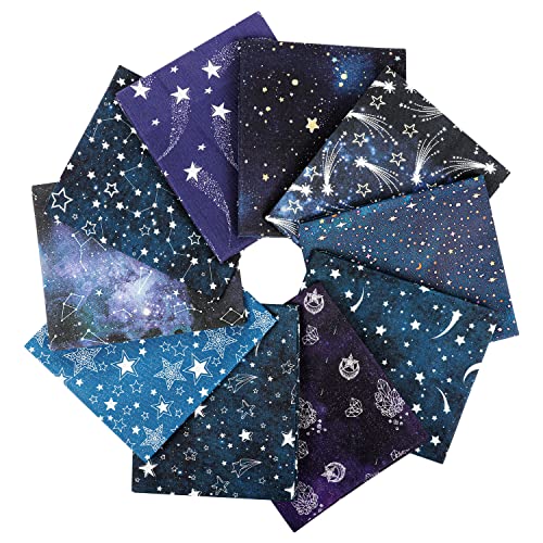 Craftido -25 Options- 100% Cotton Quilting Fabric Bundles 10pcs Fat Quarters 18”x21”-Medium Weight 5.2 oz- for Quilting, Sewing Project, Patchwork, DIY Crafts – Starry Sky