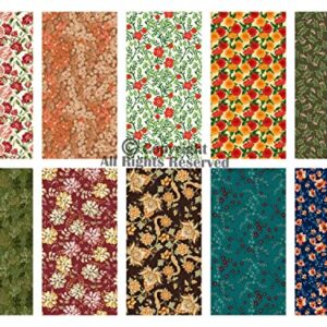 Craftido -25 Options- 100% Cotton Quilting Fabric Bundles 10pcs Fat Quarters 18”x21”-Medium Weight 5.2 oz- for Quilting, Sewing Project, Patchwork, DIY Crafts - Retro Style