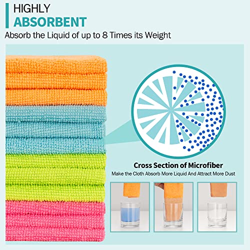 HOMERHYME Microfiber Cleaning Cloth - 12 Pack Cleaning Towels, 12.6" x 12.6" Dish Cloths, Lint Free Non-Abrasive Dusting Cloth, Washable Reusable All Purpose Wash Cloth for Kitchen, Car, House, Office