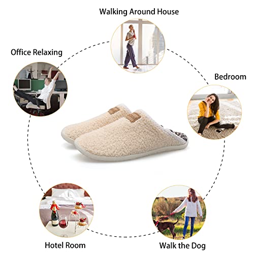 Fuzzy House Slippers for Women Men Indoor Closed Back Lightweight Cozy Faux Furry Lining Barefoot House Shoes Slipper Socks for Bedroom Home Office Yoga Outdoor Walking Shoes 6.5-7.5 Women/5-5.5 Men