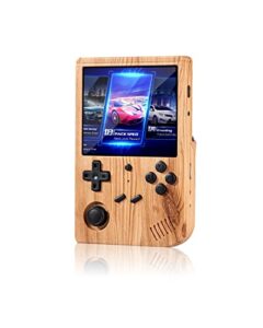 rg351v handheld game console, 3.5 inch ips screen classic system retro video games consoles, supports dual tf extend 256gb, 64g tf card 6000 classic games (wood grain)