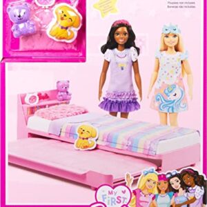Barbie My First Barbie Doll House Furniture, Bedtime Playset with Trundle Bed, Plush Puppy & Accessories, Toys for Little Kids, 13.5-inch Scale
