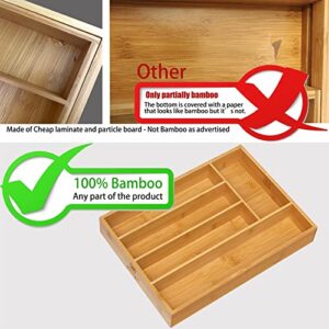 guiogc Kitchen Bamboo Silverware Drawer Organizer，Silverware Organizer and Cutlery Tray with Grooved Drawer Dividers for Silverware, Knives in Kitchen, Bedroom (5 Slot-Natural)