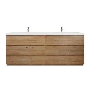angeles 84" freestanding bath vanity with double reinforced acrylic sinks nature oak-av