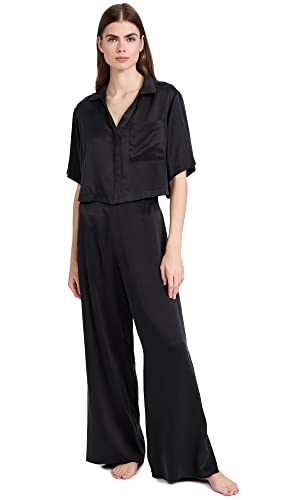 Lunya Women's Washable Silk High Rise Pant Set, Immersed Black, XS