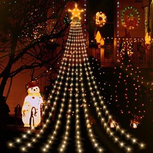 ghope 298 led 11.5ft christmas decorations waterfall lights，8 modes timer ip44 waterproof christmas light，tree lights with star topper，hanging fairy twinkle lights for holiday, party, wedding