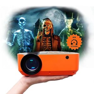 aaxa hp3 halloween projector (2023 upgraded) for haunted windows, auto-start, holographic projections, hd 1080p support led portable projector with 8 pre-loaded hologram movies, built-in speaker