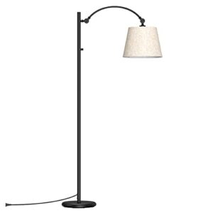 floor lamp for living room，modern lamp with rotary switch, adjustable tall standing reading lamp with hanging linen shade for bedroom, office, black（3 color temperatures bulb included ）