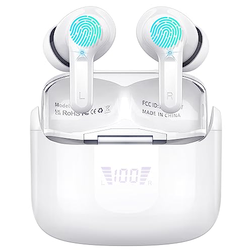 Wireless Earbud, Bluetooth Headphones 5.3 Stereo Bass Earphones 2023 Noise Cancelling Ear Buds 40H Dual Mic Call, Bluetooth Earbud in-Ear USB-C LED Display IP7 Waterproof Sport Headset for Android iOS