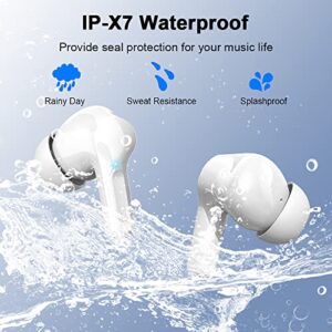 Wireless Earbud, Bluetooth Headphones 5.3 Stereo Bass Earphones 2023 Noise Cancelling Ear Buds 40H Dual Mic Call, Bluetooth Earbud in-Ear USB-C LED Display IP7 Waterproof Sport Headset for Android iOS