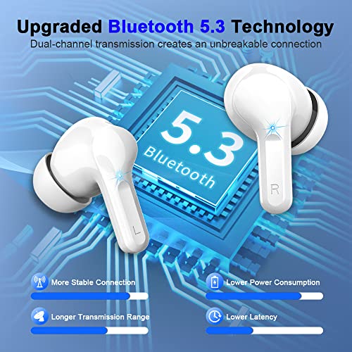 Wireless Earbud, Bluetooth Headphones 5.3 Stereo Bass Earphones 2023 Noise Cancelling Ear Buds 40H Dual Mic Call, Bluetooth Earbud in-Ear USB-C LED Display IP7 Waterproof Sport Headset for Android iOS