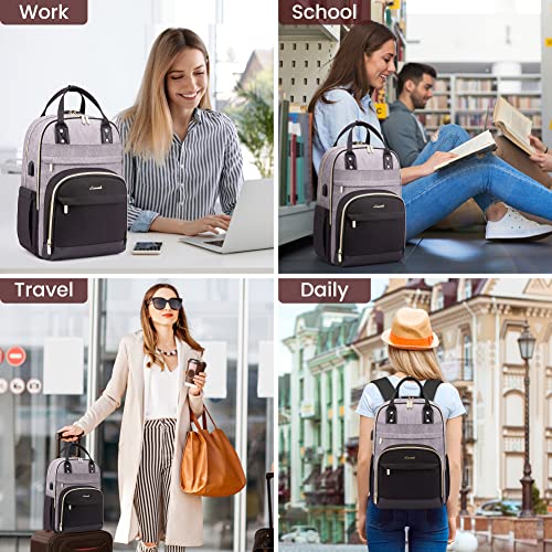 LOVEVOOK Laptop Backpack for Women men, Fits 15.6 Inch Laptop Bag, Fashion Travel Work Anti-theft Bag, Business Computer Waterproof Backpack Purse, University Backpacks, Grey-Black-Balck