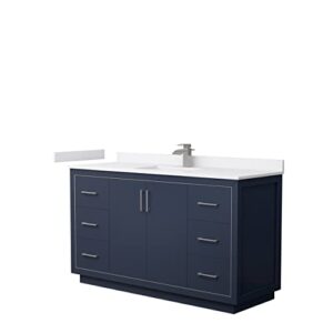 wyndham collection icon 60 inch single bathroom vanity in dark blue, white cultured marble countertop, undermount square sink, brushed nickel trim