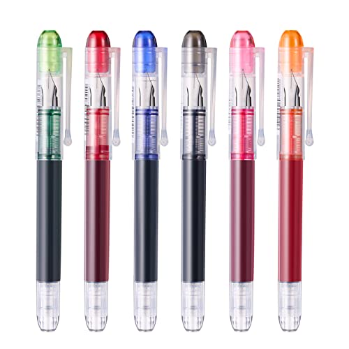 6 Pieces Multicolor Disposable Fountain Pens, Smooth-Writing Office Supplies for Sketching, Journaling, Calligraphy, Doodling and Holiday Christmas Gifts