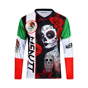 MENUTT Men's Mountain Bike Jersey Long Sleeve MTB Off-Road Mexico Jersey Downhill&Motocross Shirts Black/White